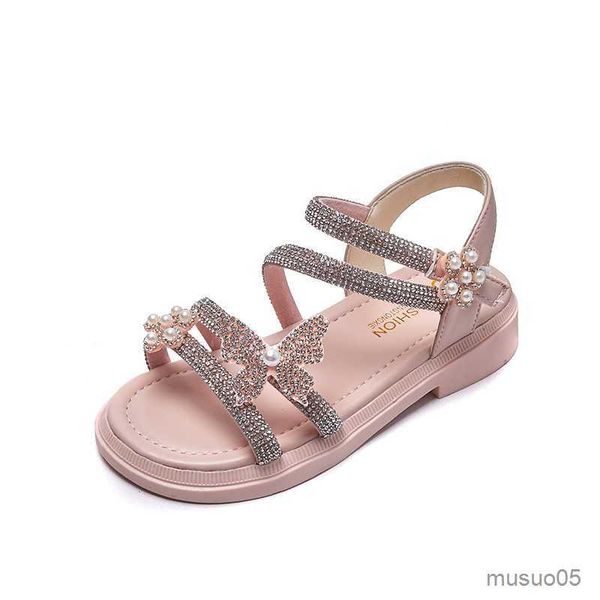 

sandals new summer girls sandals bling rhinestone princess sandals fashion children anti slip soft flat shoes, Black;red