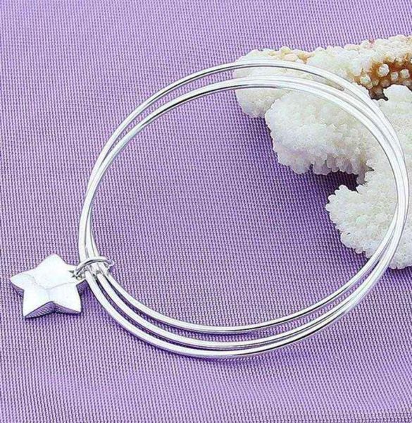 

silver bangle 925 jewelry fashion three circle star bracelet for women charm1717919, Black