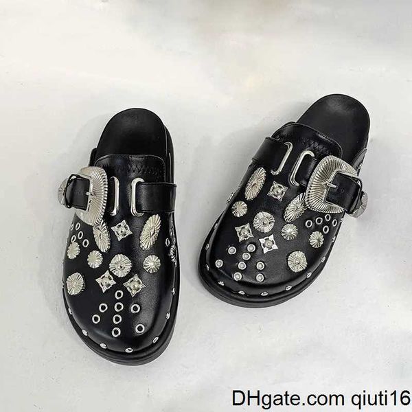 

slippers slippers summer women slippers platform punk rock leather mules creative metal fittings casual party shoes female outdoor slides t2, Black