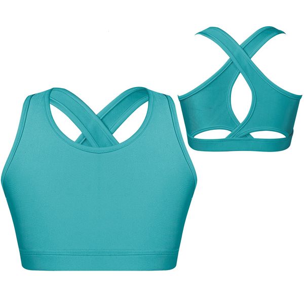 

vest kids girls pure color sleeveless sport bra vest yoga workout gymnastics dancing clothes children ballet dance tank crop 230508, Blue