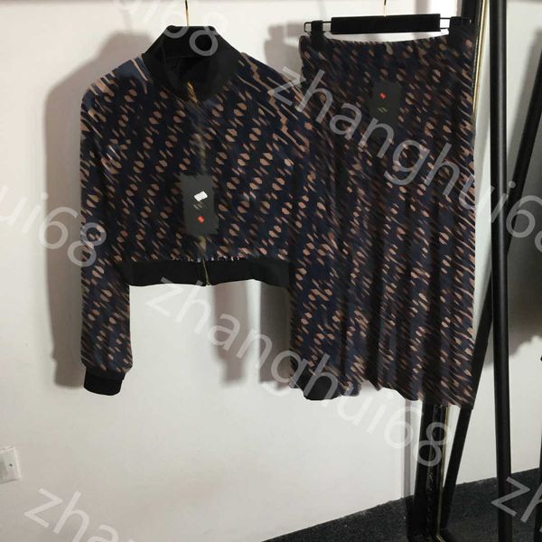 

23ss women designer clothes skirt set brand double f letter stand collar long sleeve zipper coat high waist pleated half skirt suit womens c, White