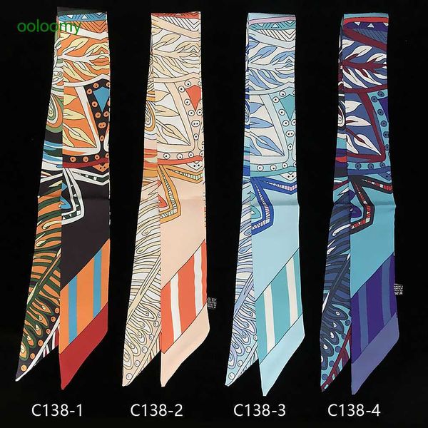 

hemres designer cravat bohemian leaf stripe women's small scarf binding bag handle ribbon hair band shawl, Black;purple