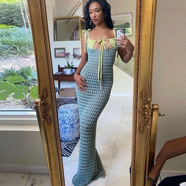 

party dresses summer beach holiday backless sundress cover ups hollow out midi chic women sleeveless long club 230508, White;black