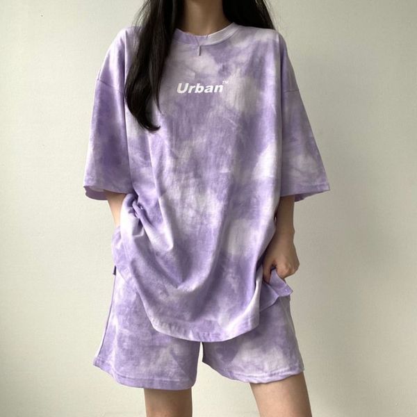 

women's tracksuits 2 piece set women summer casual tie dye tracksuit female clothing streetwear tracksuit loose shorts two piece suit s, Gray