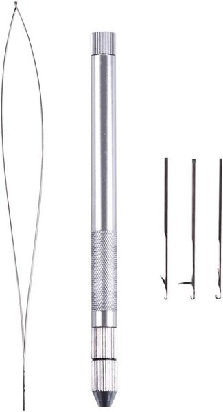 

hair extensions tools3 ventilating needles + 1 holder +1 pulling loop needle threader, Silver