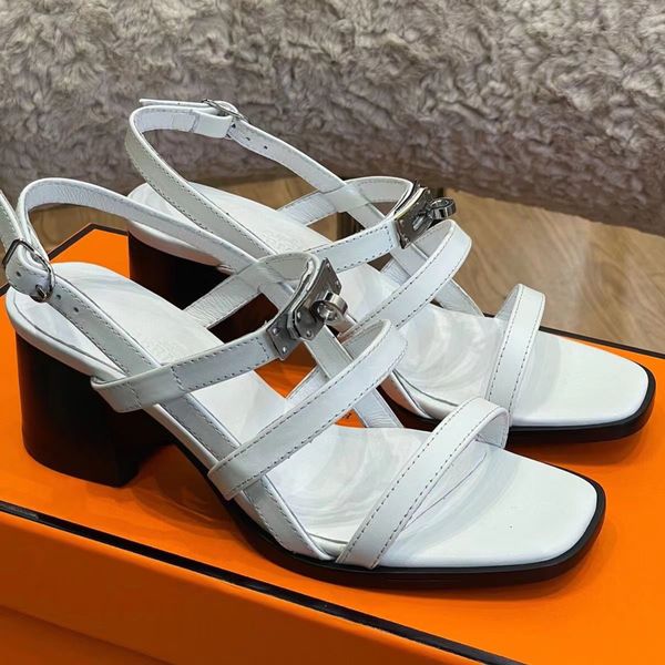 

luxury dress shoes eve sandals kelly buckle chunky high heeled sandal shiny leather metal chain padlock women pointy naked sandals quality s, Black