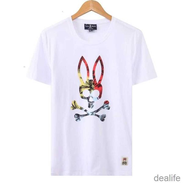 

psycho bunny 2023 summer new short sleeve cotton skull rabbit cartoon print casual t-shirt men's fashion brand versatile q17d, White;black