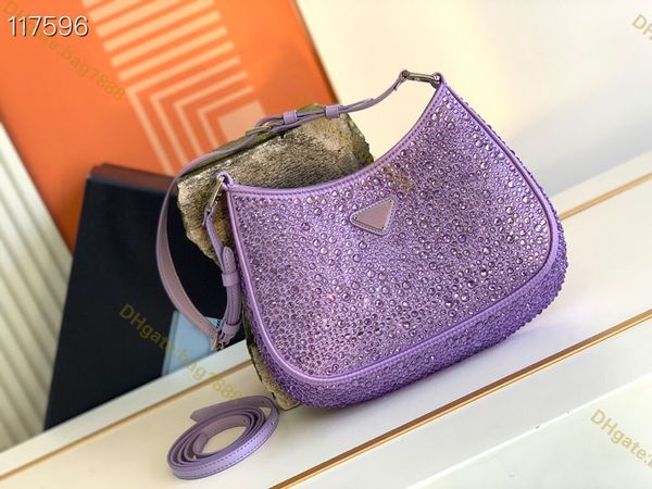 

luxury designer women's bag all sky star underarm bag fashion cleo satin crystal horseshoe bag 2 shoulder straps one shoulder crossbody