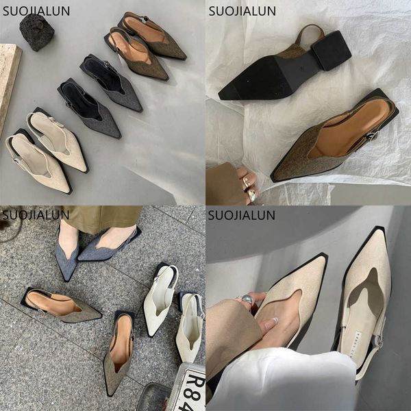 

sandals spring new shallow women slingbacks shoes fashion pointed toe square low heel ladies elegant sandal female mujer 230316, Black
