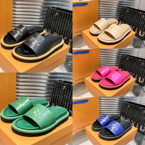 

designer slippers waterfront mules women men paris thick bottom sandal rubber letter print pool slides platform wedges sandal beach slip on, Black