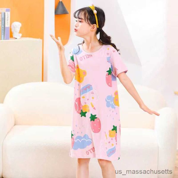

pajamas summer teens girls pajamas flowers kids sleepwear sleeveless night dress for children baby cotton princess toddler nightdress, Blue;red