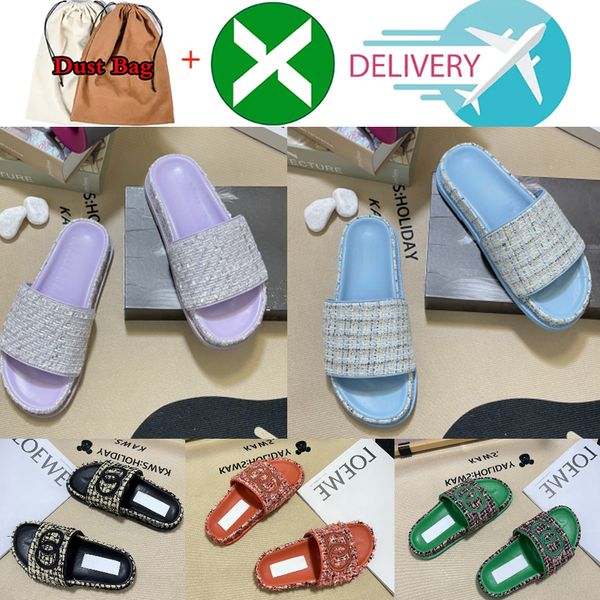 

2023 designer for ladies sandals womens slippers woman thick bottom leather slipper flip flops quilted slides black pink green flats beach c