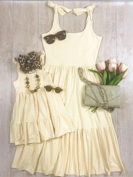 

mommy and me yellow shoulder tie sundress - womens dress, Black;gray