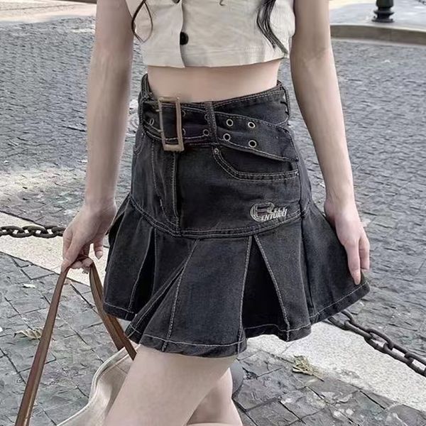 

skirts y2k women korean fashion kawaii retro vintage harajuku mini denim skirt 2000s gothic grunge jeans alt pleated emo clothes 230508, Black
