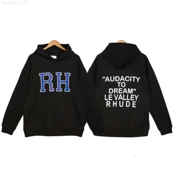 

designer brand rhude hoodies mens printed pullover crewneck long sleeve hoodie high street hip hap treetwear rhude hoody oversize for men a, Black