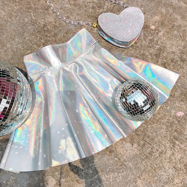 

skirts harajuku casual laser hight waist micro mini short jk skirts women rainbow holographic pleated skirts women pu solid skirts 230508, Black