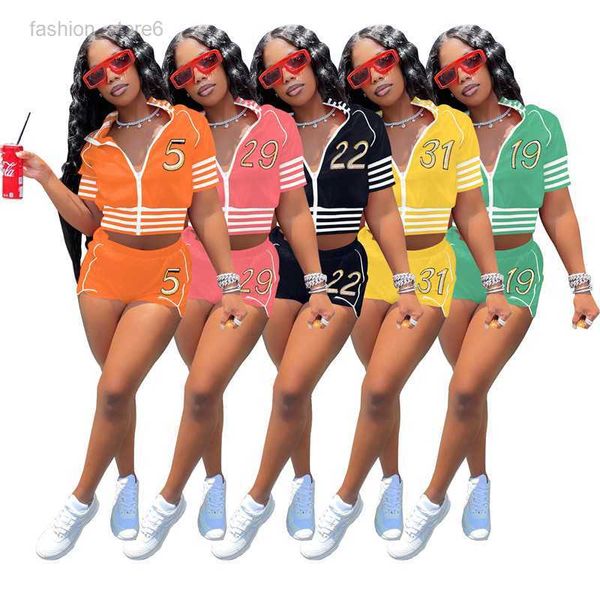 

wholesale jogging suits women tracksuits summer outfits embroidery letters short sleeve jacket shorts two piece set casual running sports su, Gray