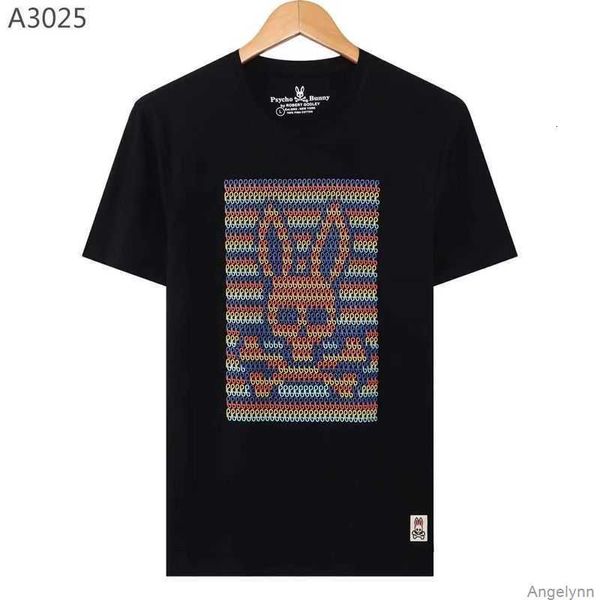 

psycho bunny 23 summer new skeleton rabbit pure cotton high-end printed pattern short sleeve versatile casual t-shirt men and women embroide, White;black