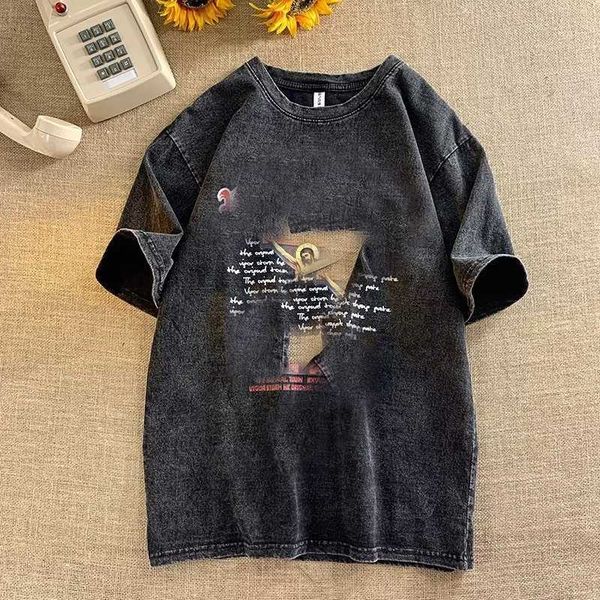 

men's t-shirt american high street couple size to do old loose retro hip hop fashion men's and women's large hellstar size sh, White;black