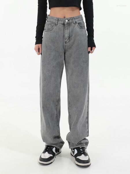 

harajuku style gray jeans women hip hop streetwear oversize wide leg denim trouser female grunge 90s retro loose pants, Blue