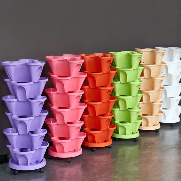 

Pots Stackable wer DIY Accessories Strawberry Vegetable Planter Plant Planters Plastic Tower With Tray Garden Pot 230508