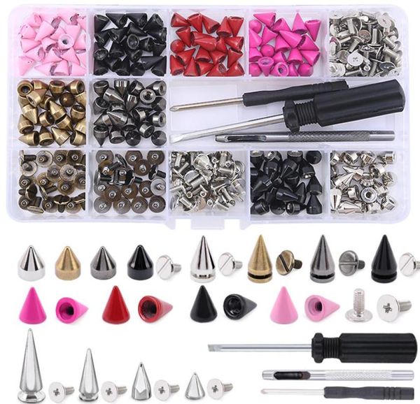 

handmade punk buttons rivets set cone studs spikes for clothes screwback diy craft cool punk garment rivets for leather craft5646862, Black