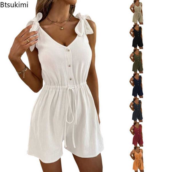 

women's swimwear 2023 summer chic jumpsuits women v neck sleeveless lady short playsuits loose casual solid beach rompers female clothi, White;black