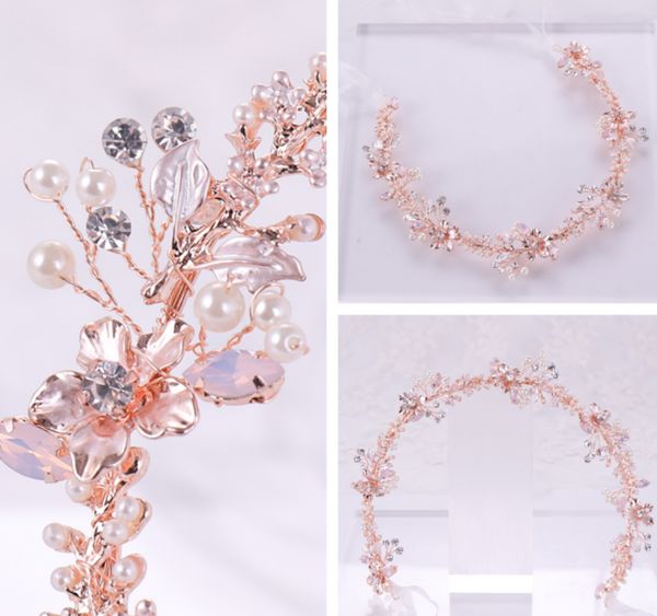 

selling inlaid crystal leaf hair band, hand woven pearl headwear, wedding dress accessories, bride accessoriesfg-0091-a, Silver
