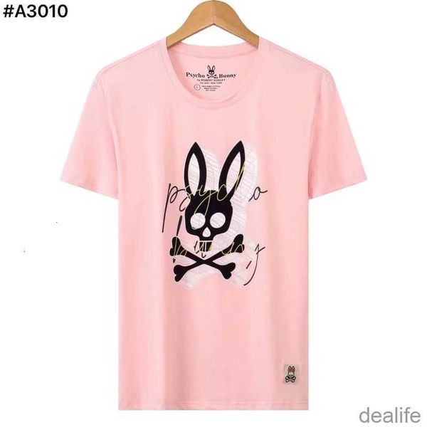 

psycho bunny tshirt 23 spring/summer fashion brand casual men's short sleeve flocking printing skull rabbit pattern pure cotton t-shirt, White;black