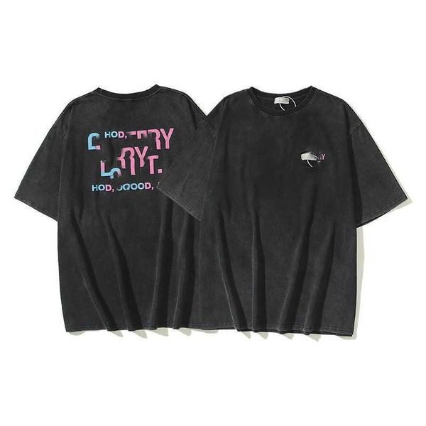 

men's t-shirt trend large size short sleeve couple niche retro fashion men's and kanyess women's same style loose washed to d, White;black