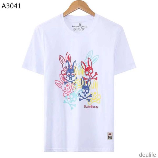

psycho spring and summer bunny skull rabbit full embroidered round neck casual short-sleeved t-shirt fashion brand pure cotton men's st, White;black