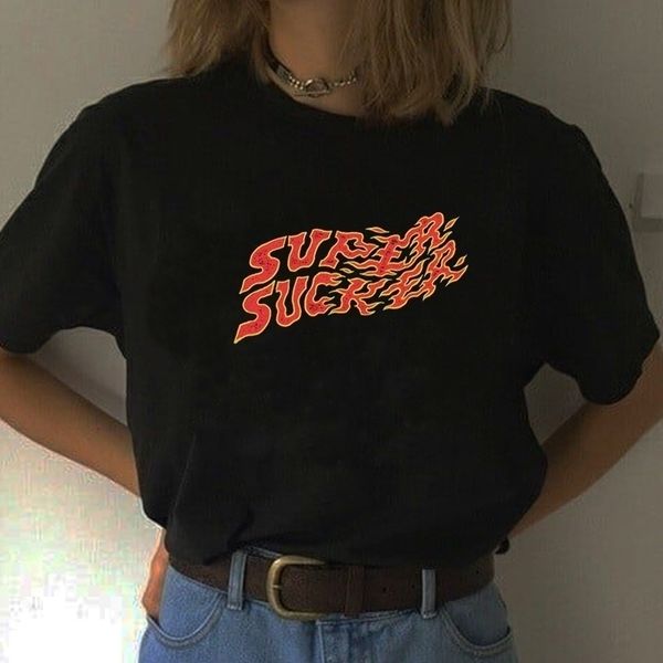 

women s t shirt hahayule jbh 1pcs black fire flame super sucker hipsters street style grunge short sleeves swag shirt 230508, White