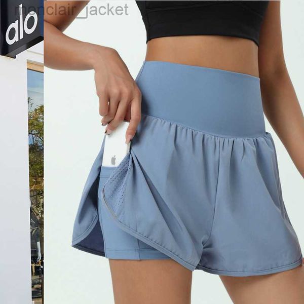 

desginer alos yoga shorts alon gym running sports shorts women's loose anti walking quick drying breathable and external wearing pants, White;black