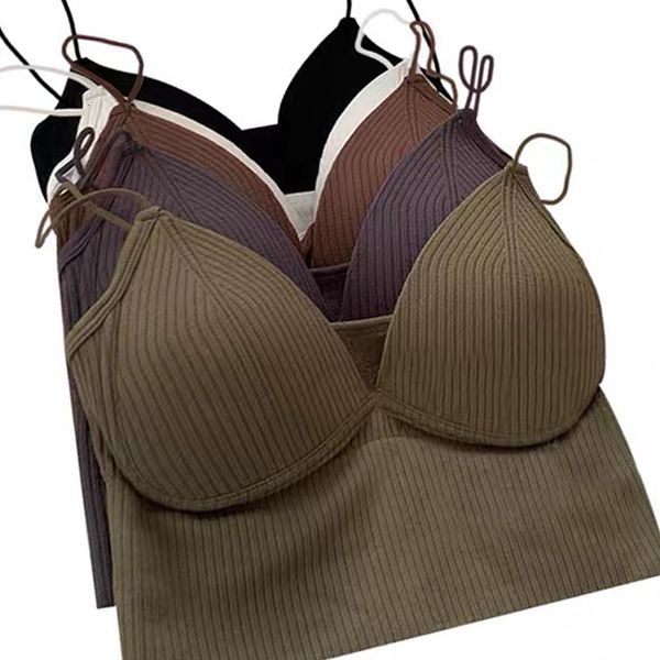 

camisoles tanks women seamless crop underwear wirevshaped camisole thin straps striped solid bralette lingerie onepiece tube 230508, Black;white