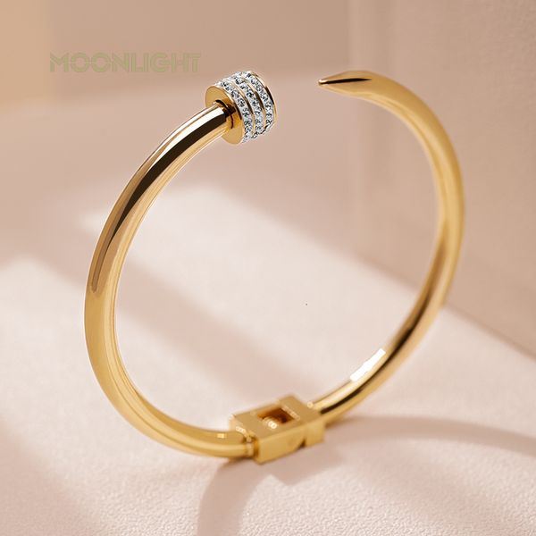 

charm bracelets moonlight classic brand nail open bangles female simple trendy stainles steel screw for women accessories gift 230508, Golden;silver