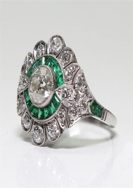 

pure s925 sterling silver color natural emerald gemstone ring women silver 925 jewelry with cushion zirconia3560913, Golden;silver