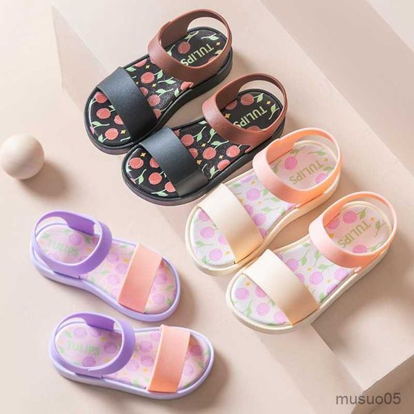 

sandals summer flowers printed girls beach shoes 2023 hook loop soft bottom children sandals non slip casual barefoot kids sandals, Black;red