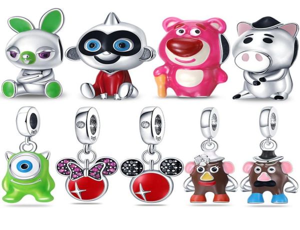 

fashion s925 sterling silver loose beads classic princess mouse beaded bracelets love heart charms original fit pandora necklace p5154512, Bronze;silver