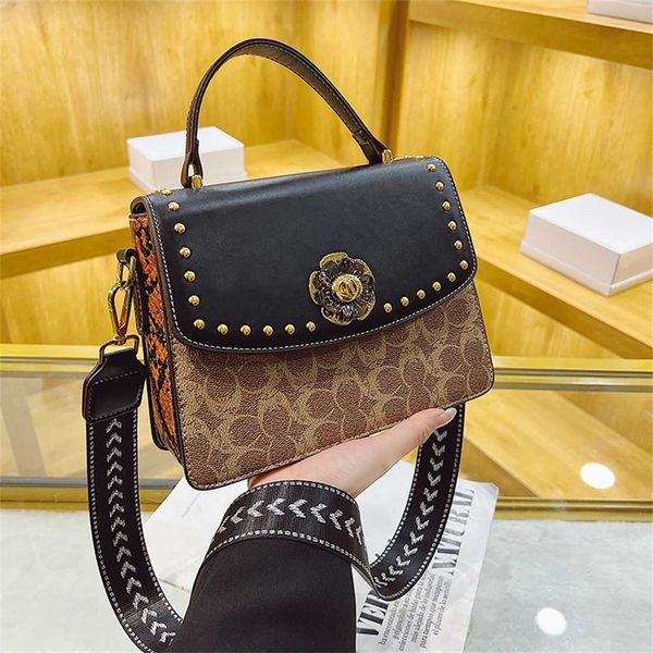 

luxury handbags sale fashionable and trendy rivet small square bag wide shoulder strap single portable women's daily commuting