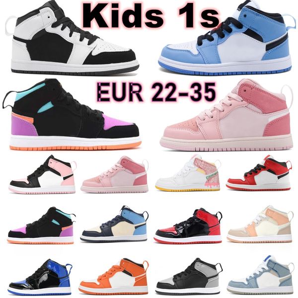 

toddlers kids 1s shoes 1 mid unc boys girls jumpman basketball shoe childrens hyper royal university blue trainers baby bred daimond denim s, Black