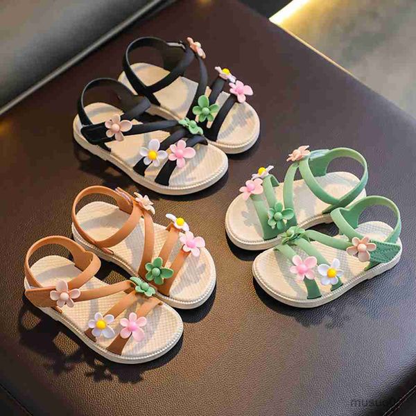 

sandals summer girls sandals flower simple cute pink green children sandals toddler baby soft casual school girl shoes, Black;red