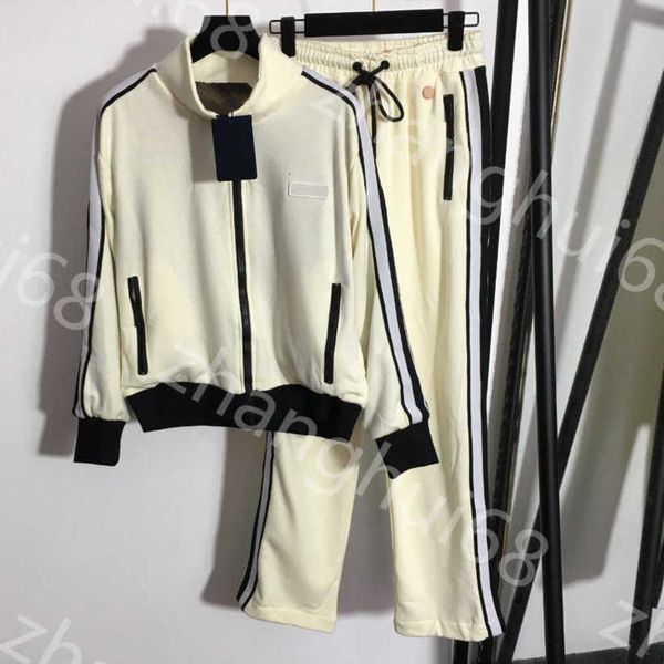 

23ss womens designer clothing women tracksuit zipper pocket stand-up collar long sleeve zipper coat side webbing stitching casual pants set, Gray