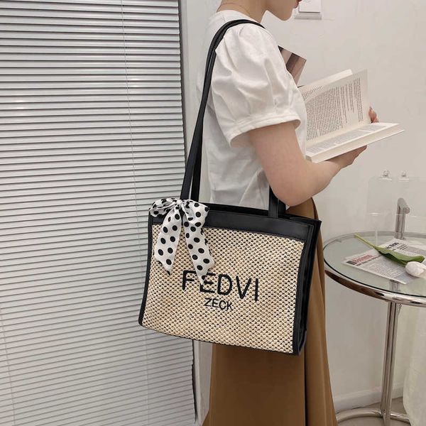 

2023 handbag summer high capacity beach straw woven for women new fashion shoulder embroidered letter handheld tote bag