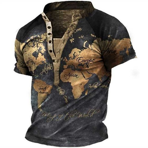 

rukas shirt henry t-shirt graphic henry map yellow light green black/brown 3d print large outdoor casual short sleeve t-shirt, White;black