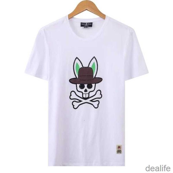 

psycho bunny 2023 new summer skull rabbit embroidery pure cotton short sleeve flocking printing t-shirt fashion brand v5kg, White;black