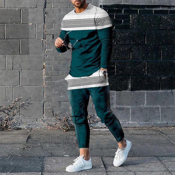 

men's tracksuits man jogging suit 3d printed patchwork long sleeve t-shirt trousers 2 pice set streetwear casual tracksuit male oversiz, Gray