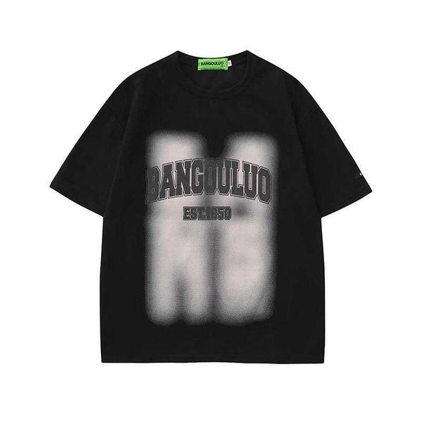 

american high street new casual short sleeve t-shirt men's fashion brand loose design feel summer half sleeve shirt, Black;white