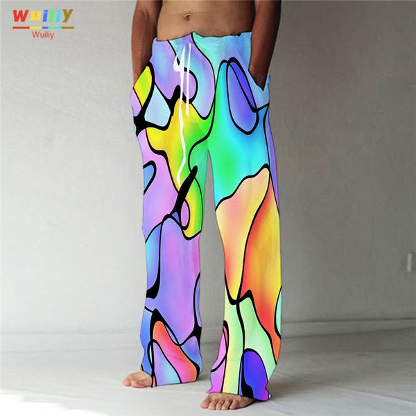 

men's pants men's rainbow straight trousers 3d print elastic drawstring design front pocket pants graphic colorful pattern comfort, Black