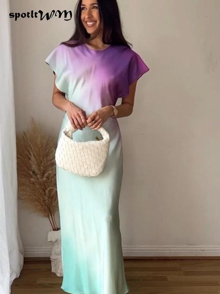 

party dresses elegant women tie dyed long fashion summer sleeveless slim sweet vestidos female high street o neck mid calf outwear 230508, White;black