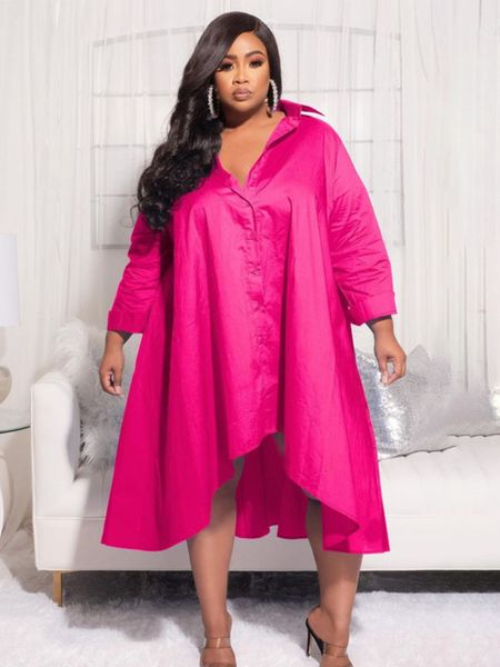 

plus size dresses cm yaya size women single breasted long sleeve irregular smock shirt dress vintage ins curve loose vestidos 230508, Black